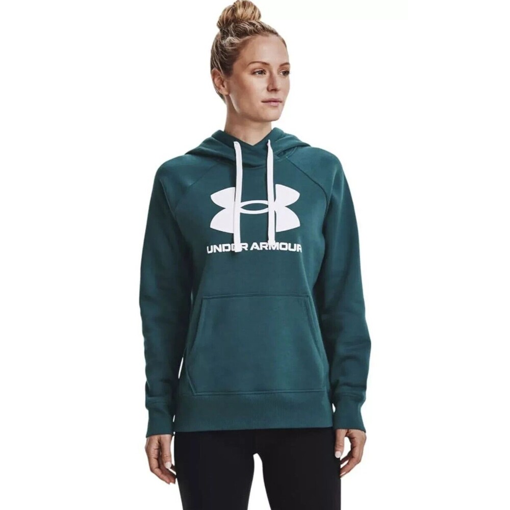 Under Armour Women's Rival Fleece Logo Hoodie Green Size S Cotton‎ Sweater New